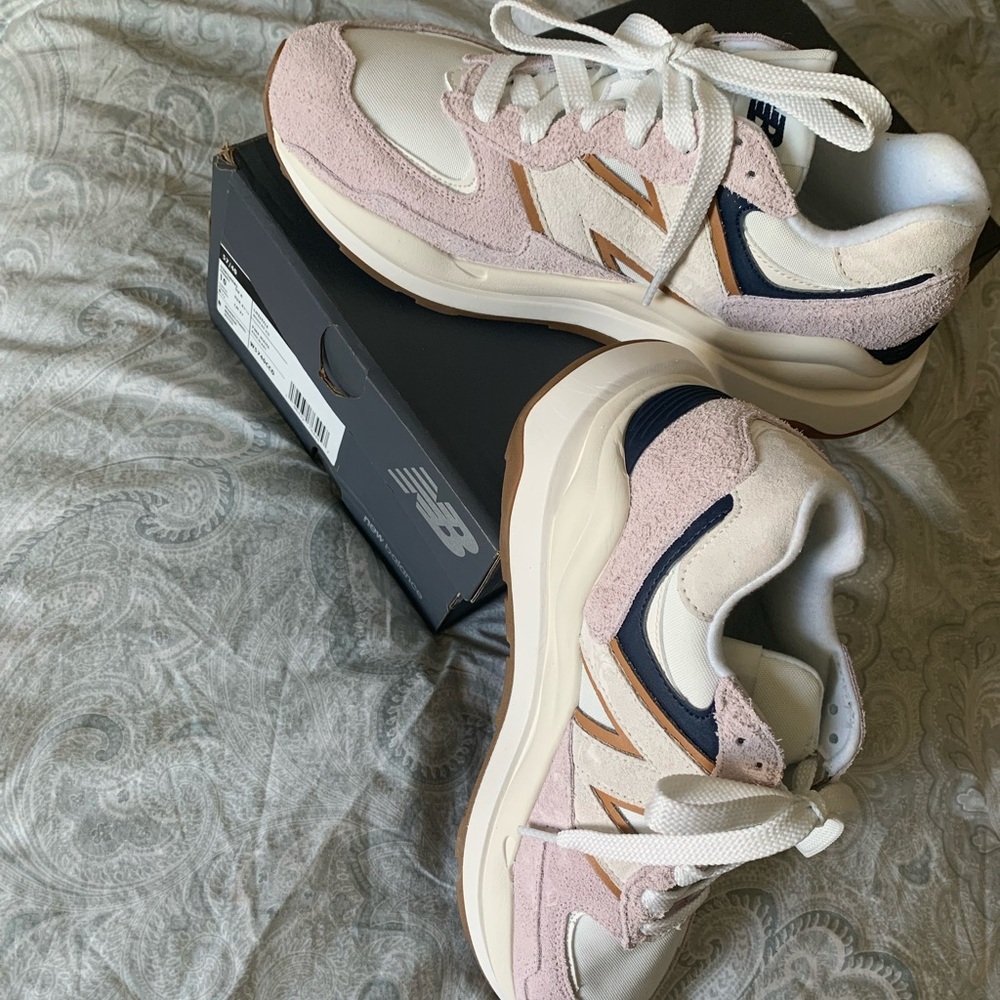 New Balance Pink and White Sneakers with Suede Finish